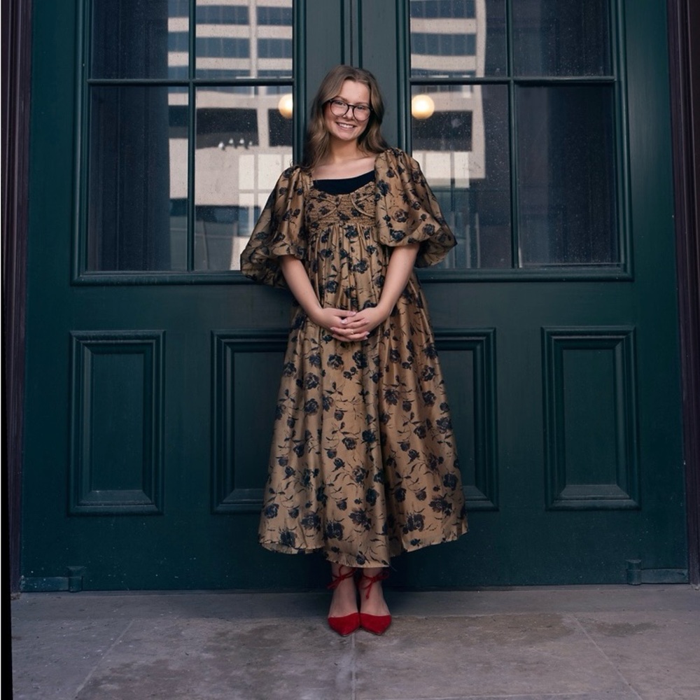 Shop Zoco Gold “Gala” Dress